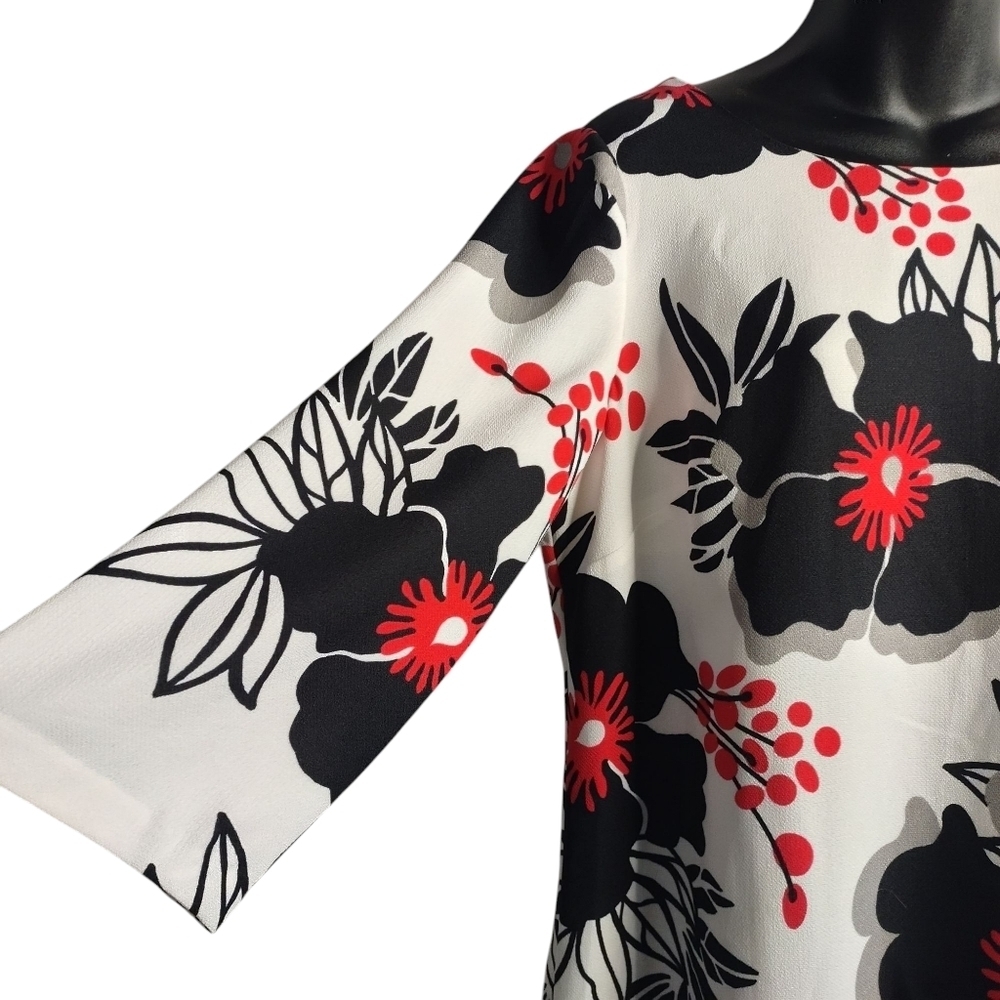 NINE WEST Women's Black & Red Floral Back Zip 3/4 Sleeve Sheath Dress Sz 14 - Picture 5 of 8